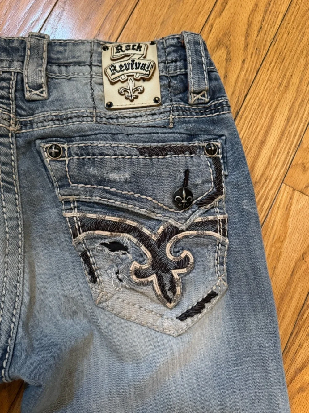 Rock Revival Mens Lanny Boot Jean Sz 34‎ Embellished Great Fade